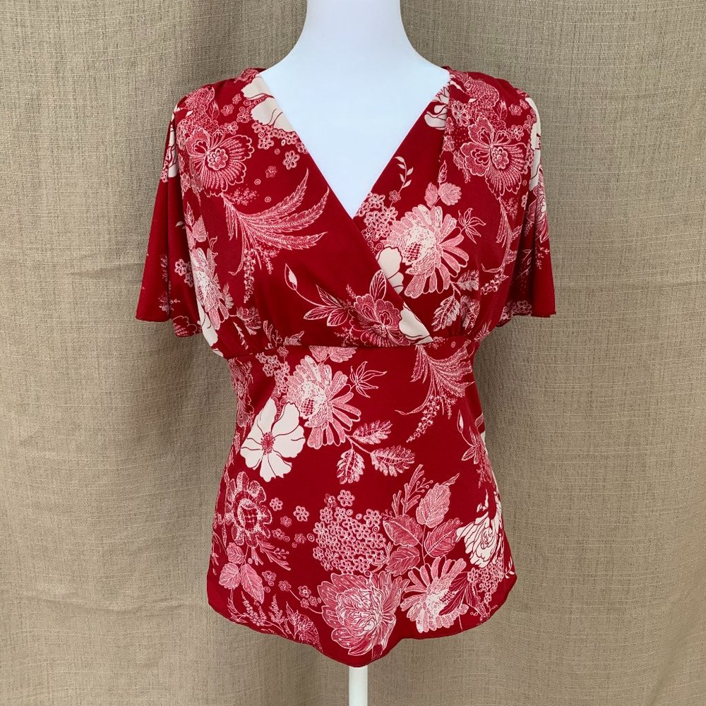 SOLD PERSEPTION CONCEPT Floral Wrap Flutter Sleeve Top Blouse - Picture 3 of 12
